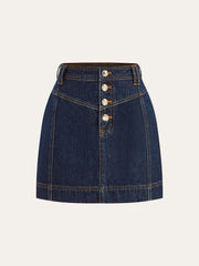 Metal Button Denim Mini Skirt