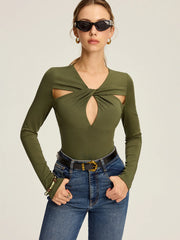 Cut-Out Twist Long Sleeve Blouse