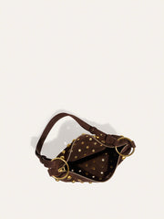 Suede Effect Studded Half-Moon Shoulder Bag