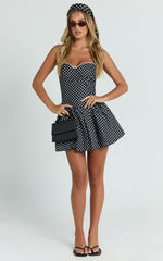 Tatiana Mini Dress - Sweetheart Corset Gathered Drop Waist Dress in Black