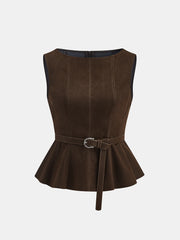 Belted Distressed Faux Leather Vest