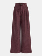 Asymmetric Waistband Pinstripe Wide-Leg Pants