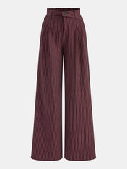 Asymmetric Waistband Pinstripe Wide-Leg Pants