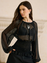 Sheer Chiffon Smocked Waist Blouse