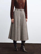High-Waist Belted Houndstooth Wide-Leg Pants