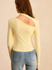Asymmetric Cut-Out Ruched Long Sleeve Blouse