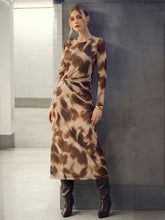 Abstract Print Twisted Mesh Midi Dress