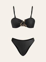 Golden Detail Bikini Set With Cover-Up Skirt