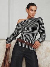Striped Asymmetric One-Shoulder T-Shirt