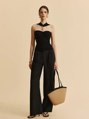 Halter Neck Chain Detail Knit Top