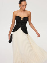 Color-Block Strapless Pleated Chiffon Maxi Dress