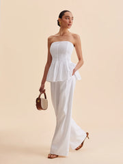 Cotton Mid-Waist Wide-Leg Pants With Pockets