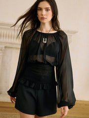 Sheer Chiffon Smocked Waist Blouse