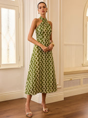 Halter Neck Printed Midi Dress
