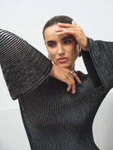 Flared Sleeve Striped Mock Neck Sweater