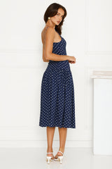 Polka Dot Charm Midi Dress Navy