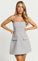 Katia Mini Dress - Strappy Corset A Line Dress in Dove Grey