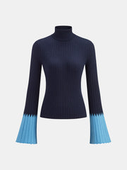Contrast Flared Cuff Turtleneck Sweater