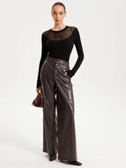 Sheer Panel Ribbed Knit Top