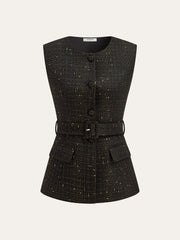 Tweed Belted Sleeveless Vest