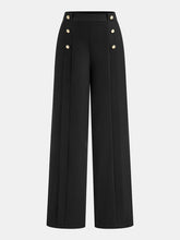 Metal Detail Mid-Waist Pleated Wide-Leg Pants