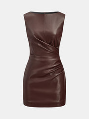 Faux Leather Waist Ruched Dress