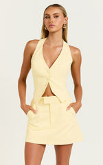 Virginia Top - Halter Neck Button Down Vest in Pastel Yellow