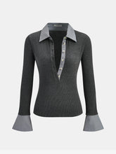 Striped Shirt Panel Knit Top