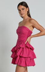 Emerie Mini Dress - Strapless Ruffle Skirt Dress in Pink