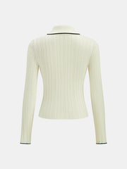 Contrast Trim Wool Blend Polo Neck Sweater