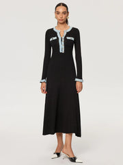 Denim Panel Knit Maxi Dress