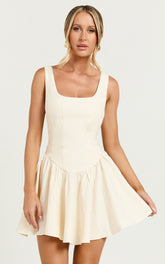 Leanora Mini Dress - Scoop Neck Corset Dress in Ivory