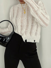 Semi-Sheer Snowflake Crochet Knit Shirt