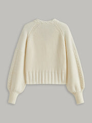 V-Neck Button Wool Blend Cable Knit Cardigan