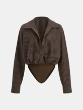 Striped Long-Sleeve Collared Bodysuit