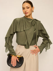 Neckline Tie Ruffled Blouse