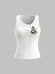 Ribbed Knit Top With Metal Detail