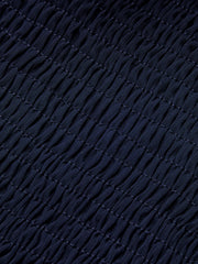 Mesh-Paneled Ruffled Hem Smocked Waist Blouse