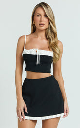 Makenzie Top - Tie Front Corset Cami Top in Black