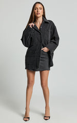 Harlow Jacket - Oversized Long Sleeve Denim Jacket in Black Wash