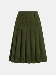 Pleated Corduroy Midi Skirt