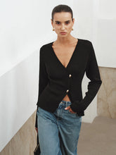 Asymmetric Buttoned Knit Cardigan