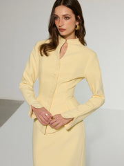 Keyhole Neckline Button Front Peplum Blazer