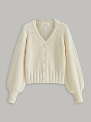 V-Neck Button Wool Blend Cable Knit Cardigan