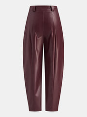 Mid-Waisted Faux Leather Curved-Leg Pants