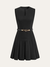 Sleeveless Keyhole-Neck Belted Pleated Mini Dress