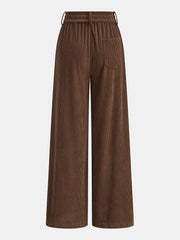 Mid-Waist Corduroy Wide-Leg Drawstring Pants