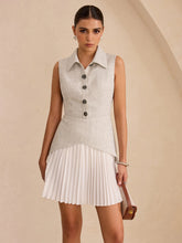 Sleeveless Collared Top Panel Pleated Skirt Mini Dress