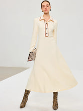 Contrast Trim Collared Midi Dress