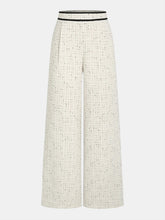Contrast Waistband Tweed Wide-Leg Pants